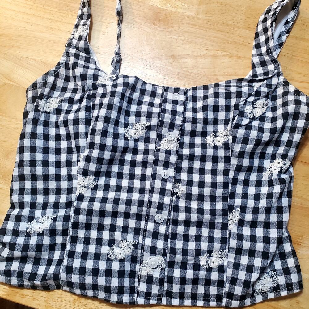 Lotus & Lavender 100% Cotton Gingham corset tank top eyeletted black &white Lrg